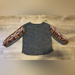 Style & Co Puff Sleeve Long Sleeve Top Gray Stretch Boho Womens Size M Bohemian